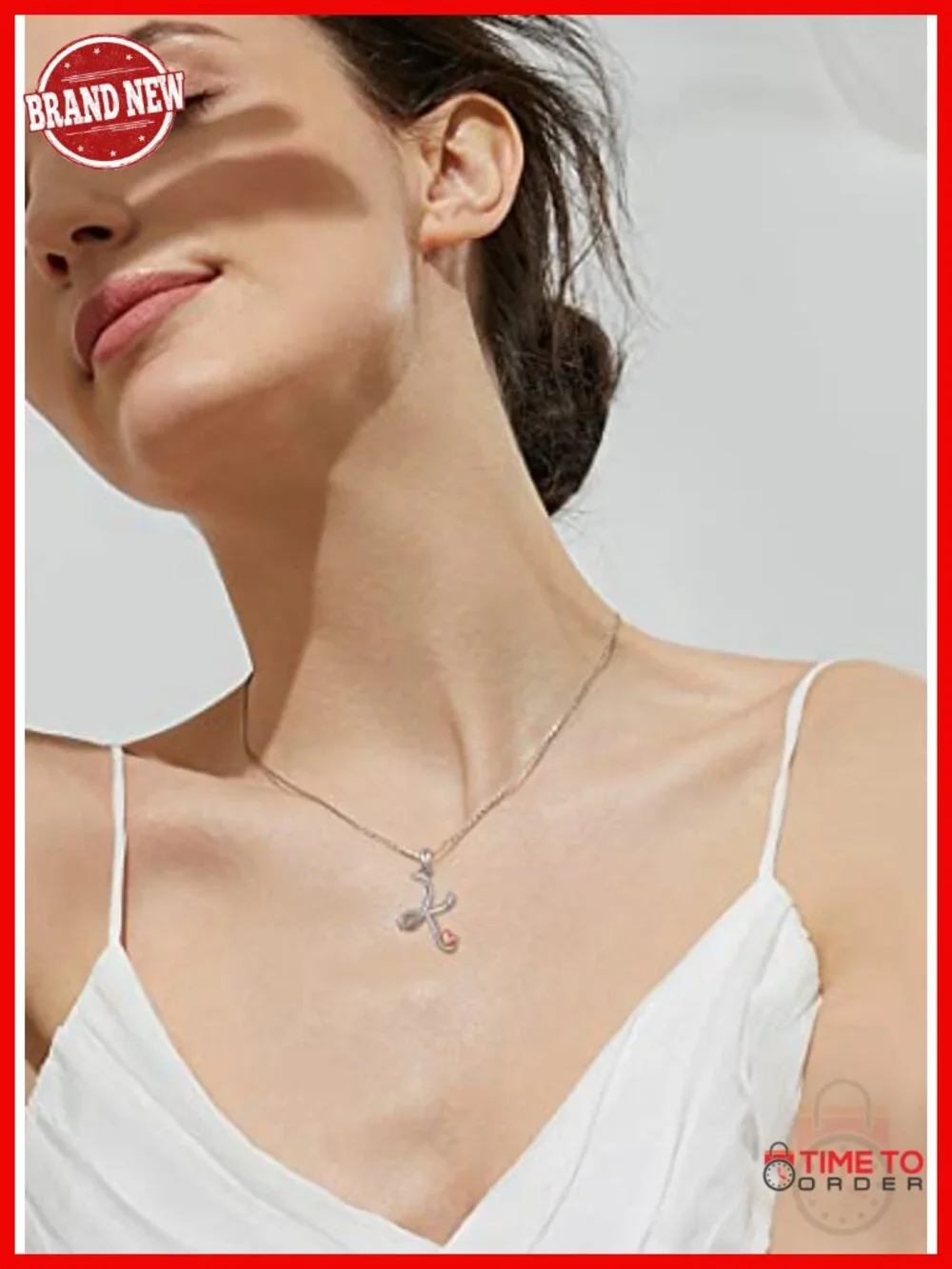 925 Sterling Silver Initial Pendant Necklace with Rose Gold Heart, 18 Inch Chain